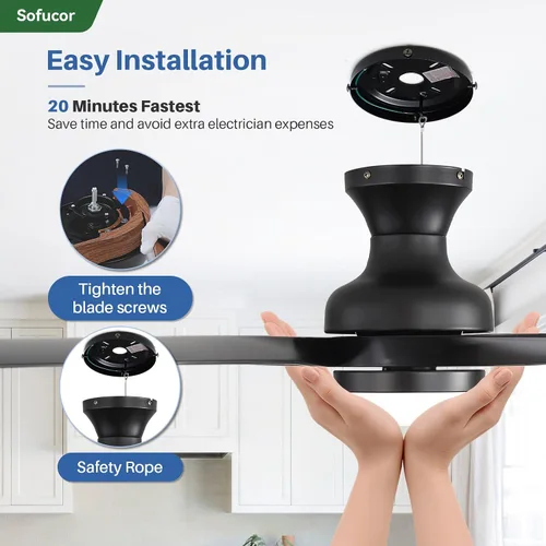 Vista 9 de Sofucor Ventiladores de techo de perfil bajo de 42 pulgadas con luces y 2-Negro