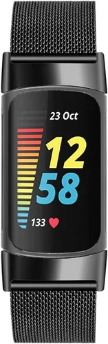 Vista 5 de FitTurn Correa delgada para reloj inteligente Fitbit Charge 6/Charge 5, correa de reloj ajustable de malla de acero inoxidable, correa femenina