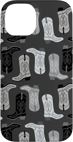 Vista 4 de Cowboy Boot Illustration Preppy Western in Black and White Case for iPhone 17