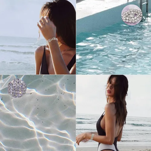 Vista 7 de Juego de 4 pulseras elásticas de diamantes de imitación para mujer, joyería de competición de bikini, plata brillante, para boda, cadena de tenis