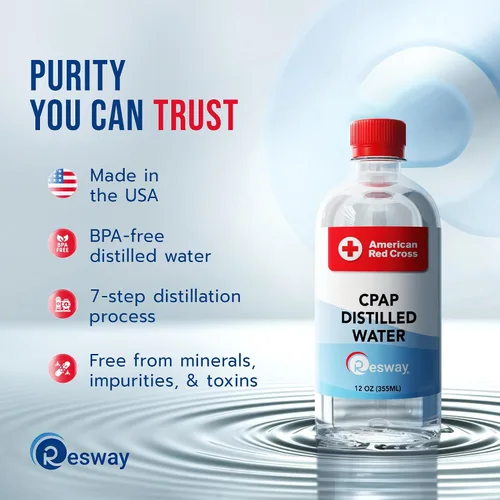 Vista 3 de Resway Agua destilada de la Cruz Roja Americana Botellas de viaje para máquinas resmed, Respironics, humidificador personal Suministros médicos