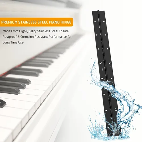 Vista 5 de Bisagra de Piano de Acero Inoxidable Negra de 2 Piezas de 2" x 18", 0.060" / 1/16" de Grosor, Bisagra de Piano de Trabajo Pesado con Agujeros Negro