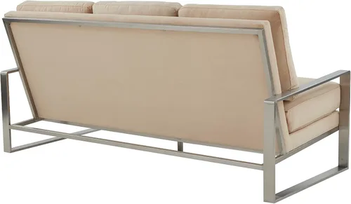 Vista 6 de LeisureMod Jefferson - Sofá moderno de terciopelo de 3 plazas con marco plateado, contemporáneo, para sala de estar, color beige