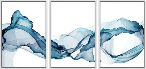 Vista 112 de SIGNWIN Lienzo enmarcado para pared, juego de arte tranquilo con reflejo de lago, acuarela, montaña y agua, ilustraciones modernas, arte abstracto