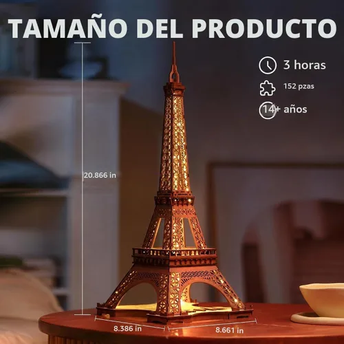 Vista 6 de ROBOTIME Rompecabezas 3D para Adultos Kit de Construcción de Modelos DIY con Luz LED Torre Eiffel de Madera Kit de Manualidades Conjunto de Juguetes