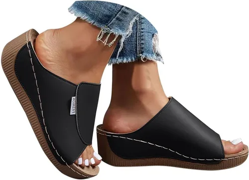 Vista 8 de Sandalias de cuña para mujer, puntera abierta, soporte de arco, calzado ortopédico para caminar, zapatos elegantes de suela suave sin cordones