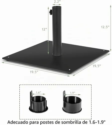 Vista 5 de Tangkula Base de sombrilla de patio de 35 libras, soporte de sombrilla resistente de 20 pulgadas, base cuadrada para sombrilla con almohadillas Negro