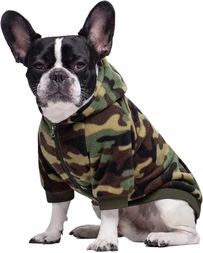 Vista 4 de Ropa de bulldog francés de camuflaje con capucha para perros pequeños, cachorros, chihuahua, abrigo, sudadera con capucha para mascotas, gatos Camo