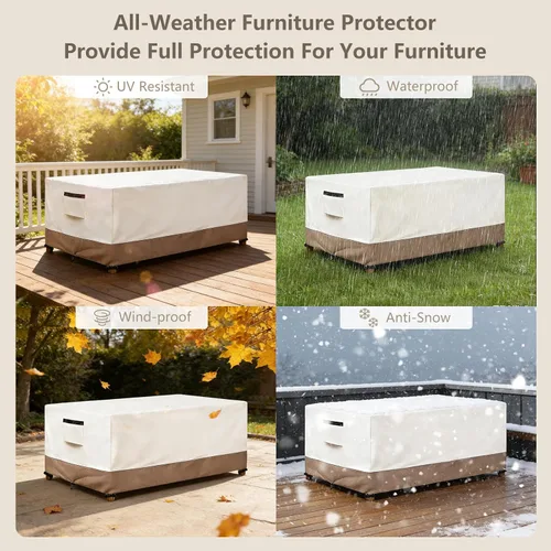 Vista 8 de Funda rectangular para mesa de exterior, impermeable, resistente, para muebles de patio, funda rectangular para mesa de comedor al aire libre, 60