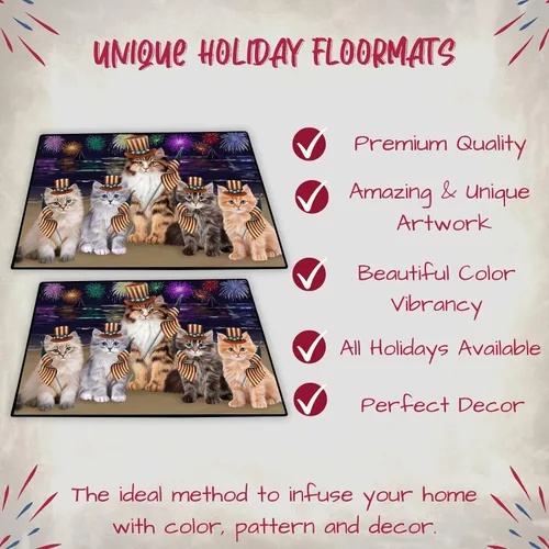 Vista 3 de Doggie of the Day Siberian Cats Floor Mat - 4th of July Independence Day - Best Dog Doormat - Protector Decor - Unique Portrait Art - Premium