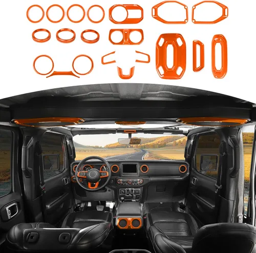 Vista 8 de RT-TCZ Kit de cubierta interior verde para Jeep JL JLU 2018-2023 Anillos de ajuste de ventilación de CA Accesorios interiores verdes 20 piezas