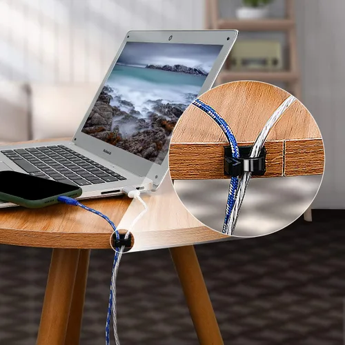 Vista 6 de SOULWIT 50 unidades de clips autoadhesivos para gestión de cables, organizadores de cables con clips de alambre adhesivos para TV, PC, laptop, cable