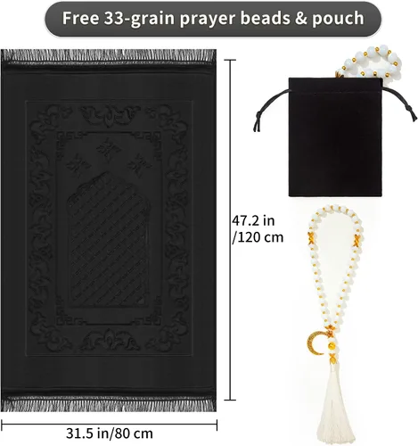Vista 3 de Alfombra de oración musulmana con cuentas de oración Tasbih, suave y grande para oración islámica mate, alfombrilla de oración islámica acolchada