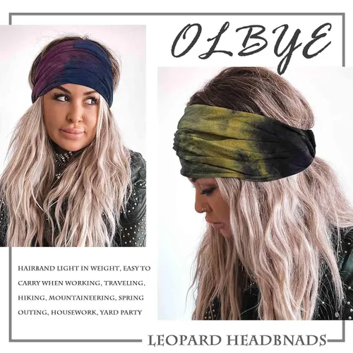 Vista 6 de Olbye Diademas anchas para mujer, diademas bohemias anudadas, diadema turbante anudada, teñido anudado, bandas elásticas antideslizantes