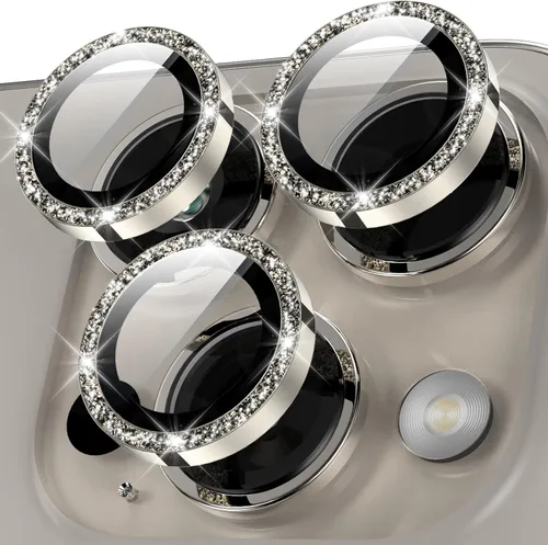 Vista 19 de YWXTW Diseñado para iPhone 14 Pro/iPhone 14 Pro Max Protector de Lente de Cámara Brillante, [Nuevo Diseño con Purpurina] Vidrio Templado de Metal