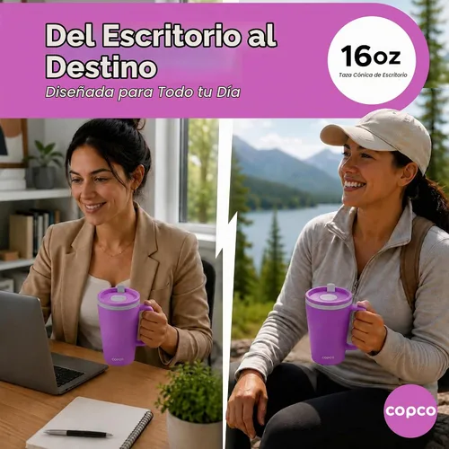 Vista 7 de Copco - Taza de viaje con cono de 16 onzas, tapa y asa resistentes a Púrpura
