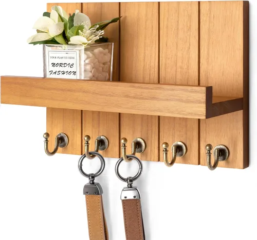 Vista 17 de Rebee Vision Soporte de Pared para Llaves de Madera de Acacia – Soporte para Llaves Estilo Granja para Pared y Organizador de Correo con Estante