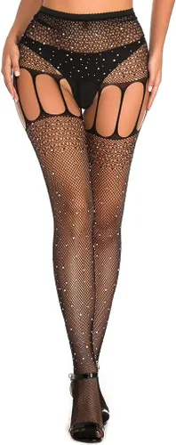 Vista 4 de Medias brillantes con diamantes de imitación para mujer, medias de malla de cristal sexy