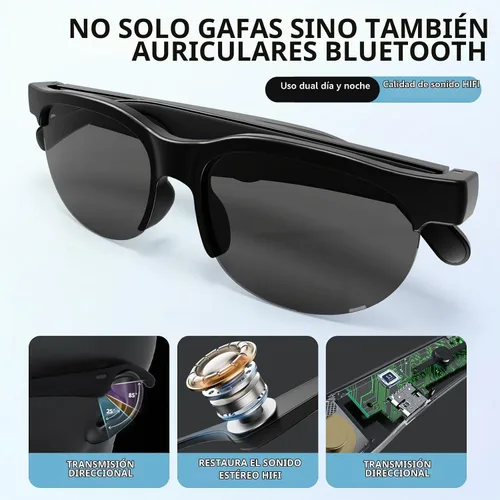 Vista 2 de Lentes de sol inteligentes con Bluetooth para hombres y mujeres, lentes de audio de oído abierto con llamadas manos libres y música, ligeras, 1.48