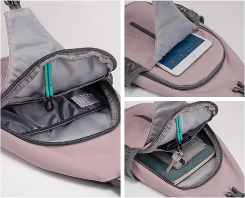 Vista 24 de Waterfly - Mochila cruzada tipo bandolera para viajes y caminatas, bolsa de pecho, Gris, talla única