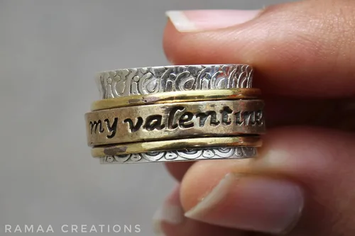 Vista 4 de My Valentine Spinner Ring Anxiety Silver and Copper Spinner Ring Fidget Spinner Ring for Women Handmade Three Spinner Ring Sterling Silver