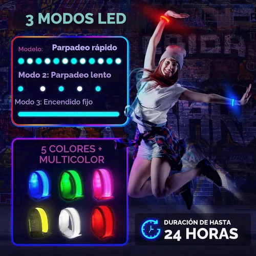 Vista 3 de FANL Pulseras LED brillantes, 3 modos de luz, recuerdos de fiesta iluminados Paquete de 12 – Surtido de 6