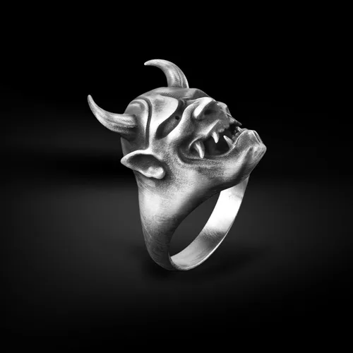 Vista 4 de BySilverStone Jewelry Anillo de plata para hombre, anillo de demonio en plata oxidada, extraordinario anillo gótico para hombre, anillo de máscara