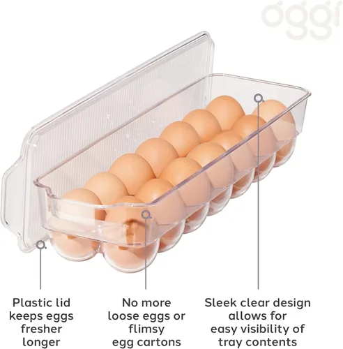 Vista 2 de OGGI Soporte apilable para huevos cubierto, organización de cocina, organizador de refrigerador, almacenamiento de alimentos, contenedores