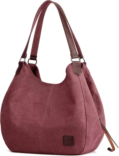 Vista 17 de Dourr Bolso para hombro para mujer, con múltiples bolsillos, bolso de mano moderno de lona de algodón