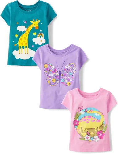Vista 32 de The Children's Place Camisetas estampadas de manga corta para bebés y niñas pequeñas, con diseño de unicornios y mariposas, a la moda, paquete de 3