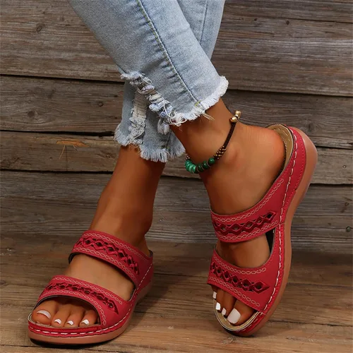 Vista 82 de Ladmiple Sandalias ortopédicas florales de moda 2023 con soporte de arco, zapatillas romanas casuales con puntera abierta