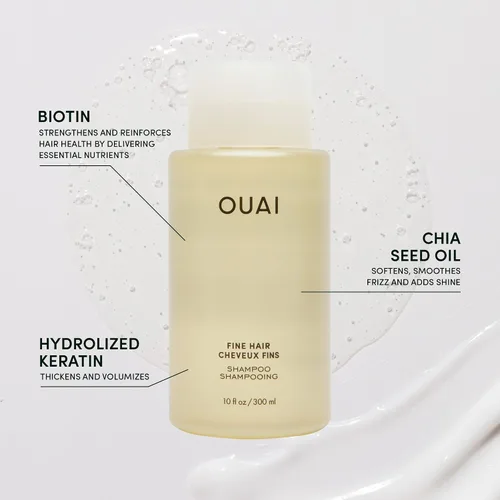 Vista 4 de OUAI Champú fino + paquete de recarga, champú voluminizador con queratina, biotina y aceite de semilla de chía para cabello fino, proporciona un