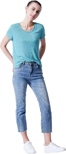 Vista 3 de Camiseta de cáñamo para mujer, camiseta de cuello redondo, camiseta de manga corta, 55% cáñamo, 35% poliéster reciclado, 10% Tencel, Latigo Bay