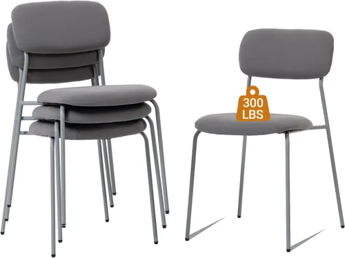 Vista 10 de Sidanli Juego de 4 sillas apilables para sala de espera, tapizadas sin brazos, con cojín cómodo para conferencias, recepción, sala de descanso, Azul