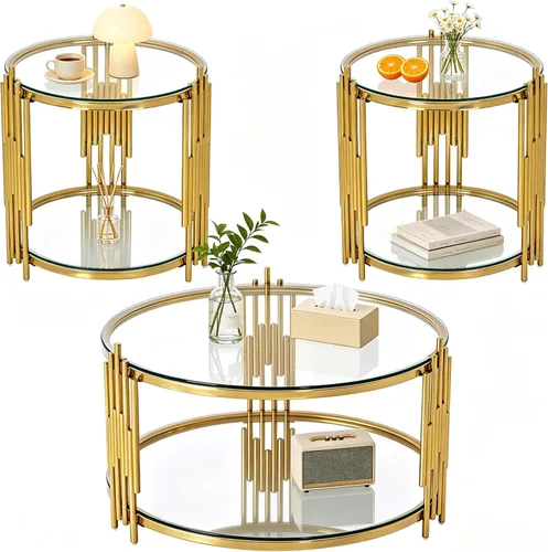 Vista 11 de Mesa auxiliar rectangular de vidrio de 48 pulgadas, mesa de centro de 2 niveles con parte superior de vidrio templado negro, patas de acero