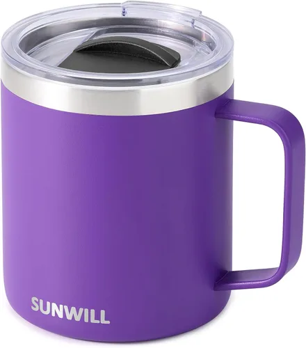Vista 30 de SUNWILL - Taza de café de viaje con tapa, taza aislada con asa, taza de acero inoxidable de 14 oz para hielo, agua, té, color oro rosa
