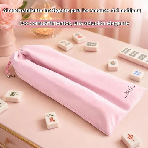 Vista 5 de Velvet Mahjong - Bolsa de almacenamiento con 2 compartimentos para estantes Rosa