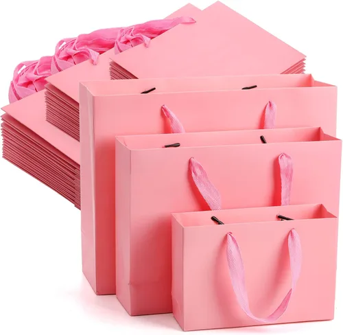 Vista 8 de Lyellfe Paquete de 30 bolsas de regalo negras, bolsa de papel kraft resistente con asa, bolsa de compras impermeable de lujo, bolsas de mercancía al