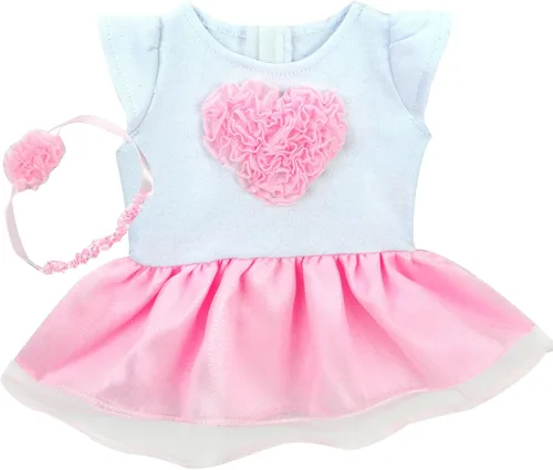 Vista 2 de Sophia's Vestido de corazón con falda de tul adjunta y diadema para muñecas de 15 pulgadas, blanco/rosa