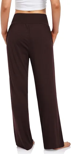 Vista 3 de UEU - Pantalones informales de corte holgados y pierna ancha para mujer, pantalones deportivos cómodos de cintura alta y bolsillos para descanso