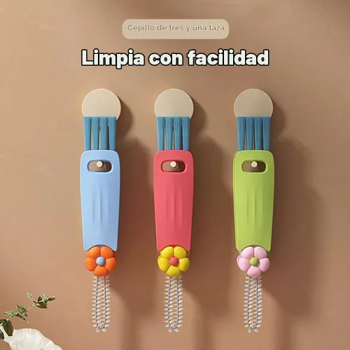 Vista 7 de Cepillo de limpieza de tapa de taza 3 en 1, cepillo portátil multifuncional de grietas para tapa de botella, espacios estrechos de botella, cepillo
