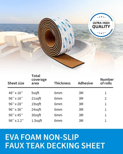 Vista 7 de OCEANBROAD Suelo de espuma EVA para barcos de 96 x 2.4 pulgadas con respaldo adhesivo 3M, cubierta marina autoadhesiva, lámina de teca sintética