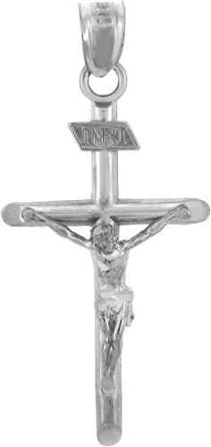 Vista 3 de . Collar con dije de cruz de plata de ley 925 con dije de crucifijo INRI con cadena Rolo y colgante solamente