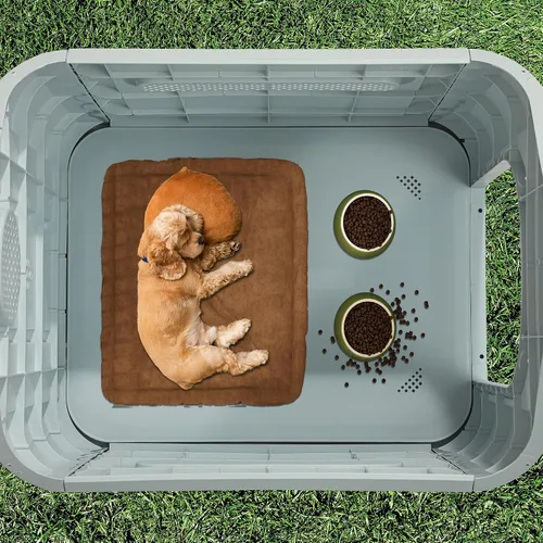 Vista 6 de YITAHOME Casa para perros de plástico para exteriores, resistente al agua, con tragaluz ajustable y base elevada para perros pequeños, medianos
