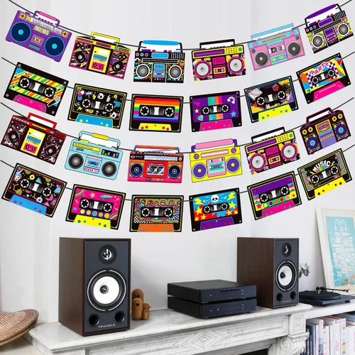 Vista 6 de Cinta de casete para fiestas, decoración de fiesta, 4 unidades de radio, boombox, decoración de fiesta de 1980, decoración de fiesta de hip hop