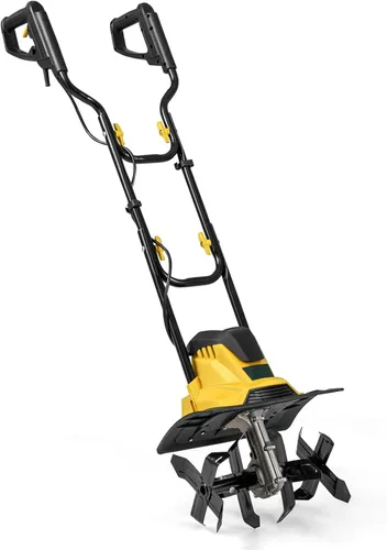 Vista 11 de Goplus Cultivador eléctrico con cable, 10 amperios potente rotiler plegable de jardín con ancho de labranza de 14 pulgadas y profundidad de trabajo