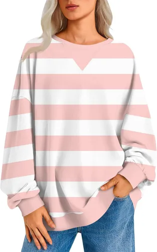 Vista 12 de Sudadera de manga larga para mujer, sudaderas de gran tamaño, estilo casual, cuello redondo, tallas S-2XL