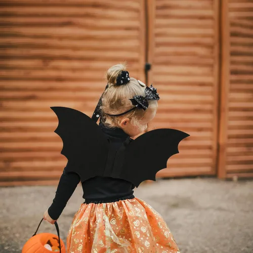 Vista 5 de JiaDuo Diadema de murciélago para bebé y niña, con lazo para disfraz de Halloween, accesorios para el cabello