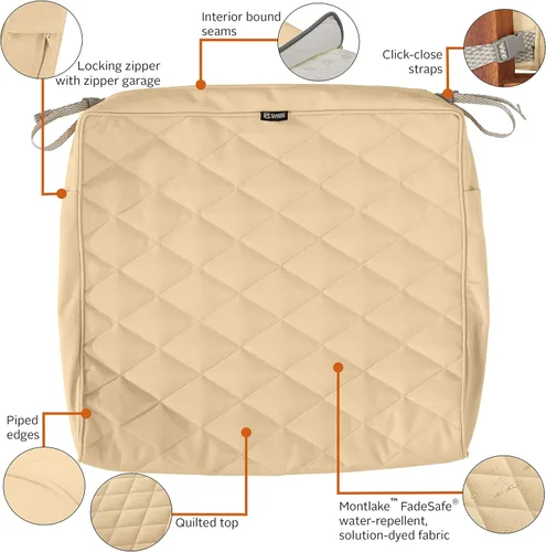 Vista 4 de Classic Accessories Montlake FadeSafe FadeSafe - Funda de cojín acolchada para patio, resistente al agua, 21 x 19 x 3 pulgadas, manzanilla