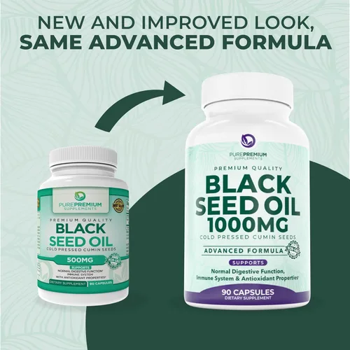 Vista 6 de PurePremium Aceite de semilla negra de 500 mg – Semillas orgánicas de Nigella Sativa – Extracto de aceite de semilla de comino negro prensado